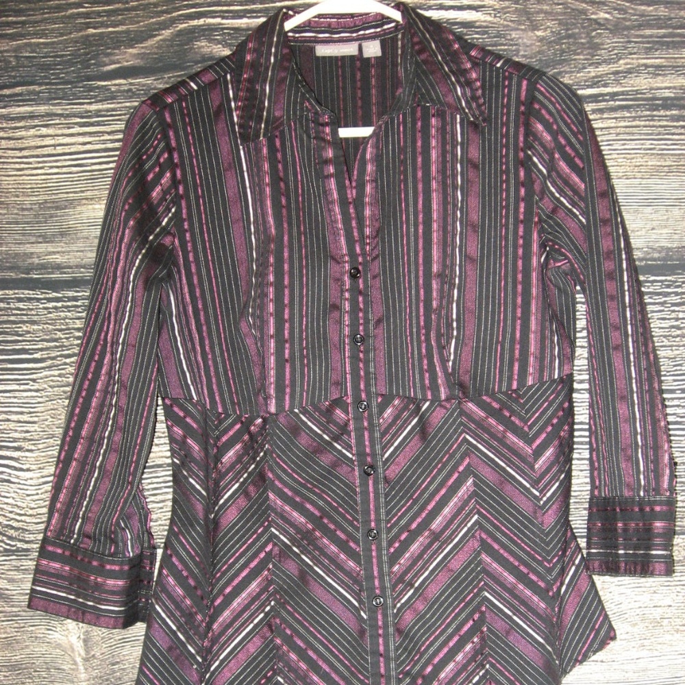Apt. 9 Purple Ribbon Stripe Blouse Stretch Large